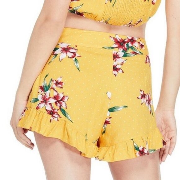 Guess Yellow Floral Wrap Skort Skirt Size Small Tie Waist Zipper Viscose Boho S - Picture 2 of 12